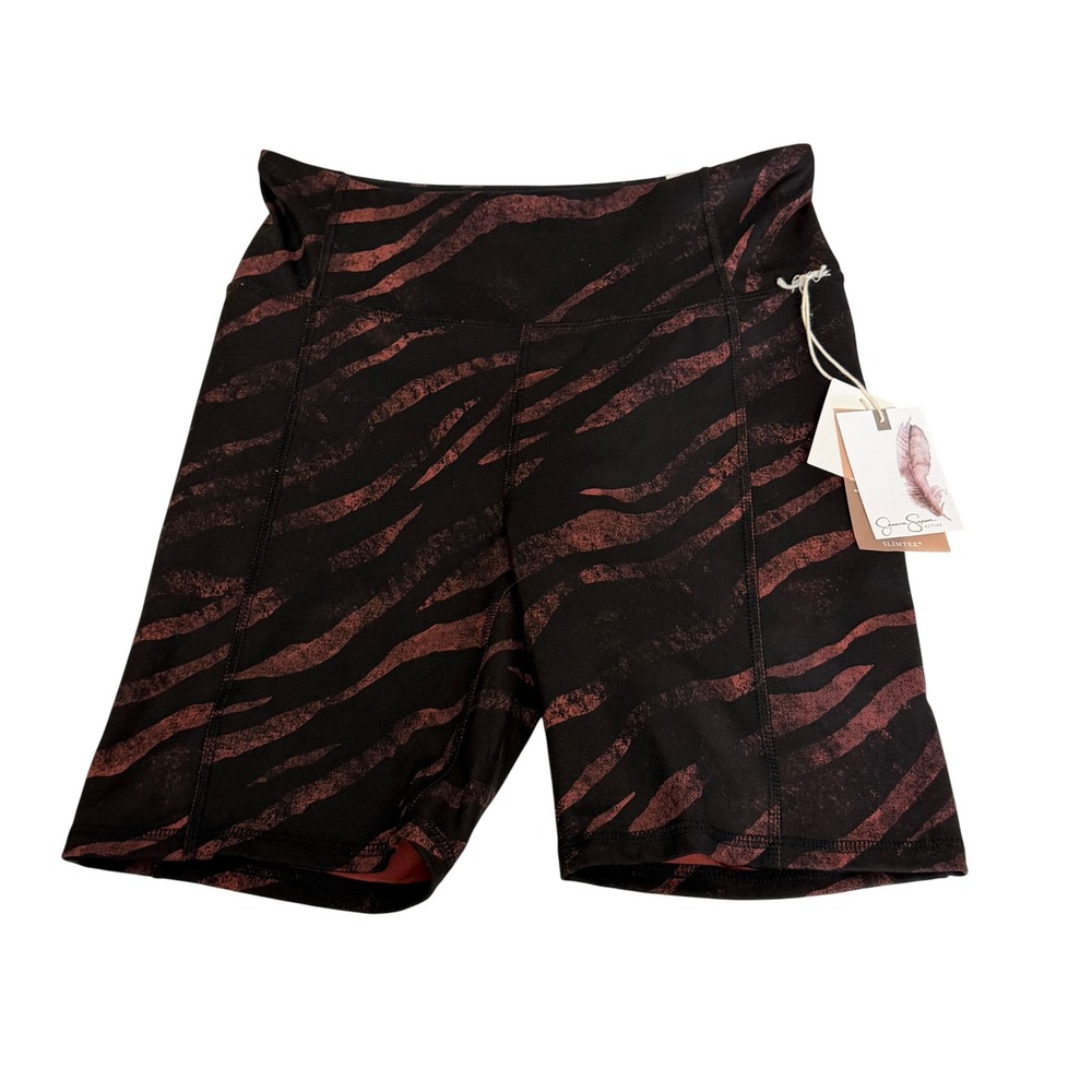 Jessica Simpson Active Women M Black Mystic Zebra High Waist Bike Shorts NWT